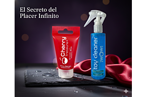 lubricante sexual sabor Cherry termico y botella de Toy Cleaner para vibradores y dildos