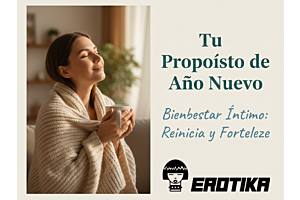 Mujer sonriente disfrutando de un momento de calma matutina con una taza de café, representando el bienestar íntimo y el autocuidado de año nuevo.