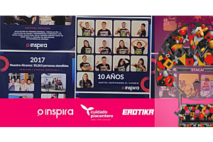 Collage de espacios de Inspira en CDMX: vestíbulo, consultorios y materiales de salud sexual.