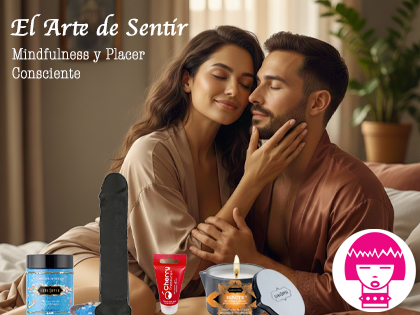 Pareja disfrutando un momento de intimidad consciente con productos de bienestar sexual de Erotika.