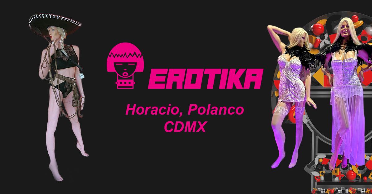 Maniquíes con lencería blanca y fondo iluminado en rosa – escaparate de Erotika Horacio Polanco