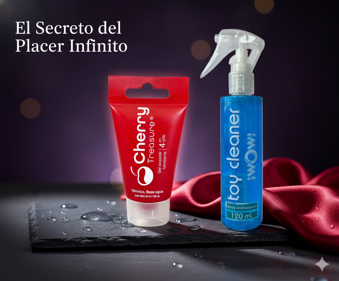 lubricante sexual sabor Cherry termico y botella de Toy Cleaner para vibradores y dildos