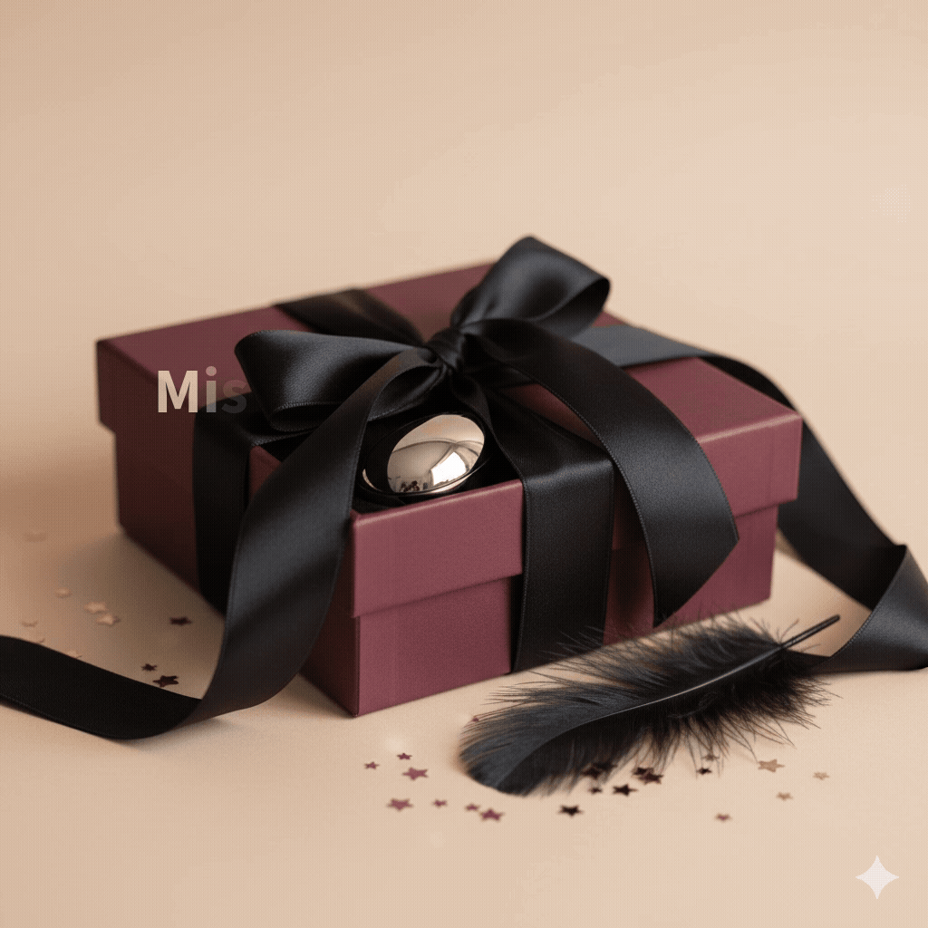 Caja de regalo negra semi-abierta con un detalle plateado, simbolizando ideas de regalos eróticos para parejas y la exploración de gustos en Erotika Love Store.